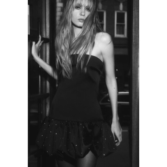 NWT Zara satin effect rhinestone applique balloon hem mini dress, XS - Picture 6 of 14